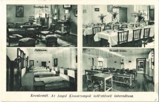1939 Kecskemét, Angol Kisasszonyok intézetének internátusa, vendégszoba, ebédlő, hálóterem, nappali terem, belsők