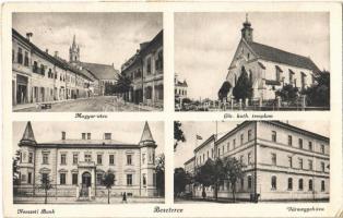1941 Beszterce, Bistritz, Bistrita; Magyar utca, Görög katolikus templom, nemzeti bank, Vármegyeháza / street, church, bank, county hall