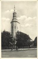 1931 Mátészalka, Református templom, férfi kerékpárral