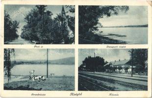 1941 Alsógöd, Pesti út, vasútállomás, Dunapart, strand (EB)