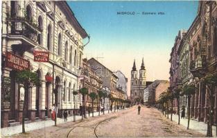 Miskolc, Szemere utca, templom, Jánosik Lajos szűcs üzlete. Grünwald Ignác kiadása (EK)