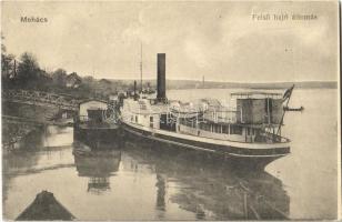 1916 Mohács, Felső hajóállomás, gőzhajó. Pollák Róbert kiadása