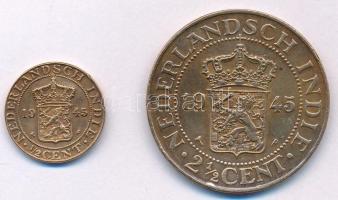 Holland Kelet-India 1945. 1c Br + 2 1/2c Br T:2 ph.  Netherland East Indies 1945. 1 Cent Br + 2 1/2 Cent Br C:XF edge error