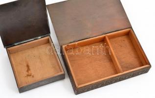 Vörösréz iparművész cigarettás doboz, 2 db, 10×10×2 és 16×10×2 cm