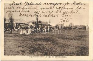 1930 Hajdúszoboszló, gyógy és strandfürdő, autóbusz és autómobilok. Bieliczky Béla kiadása (Rb)