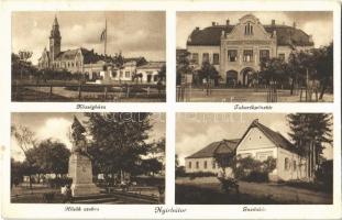 1939 Nyírbátor, Községháza, Országzászló, Takarékpénztár, Hősök szobra, emlékmű, Gazdakör (EK)