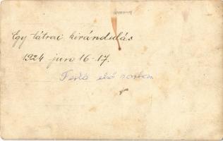 1924 Tátra, Vysoké Tatry; kirándulás, csoportképa  vízesésnél / hiking, waterfall. photo (EK)