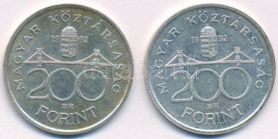 1992. 200Ft Ag "MNB" (2x) T:1- patina Adamo F13