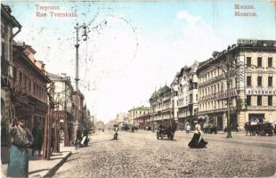 1912 Moscow, Moscou; Rue Tverskaia / Tverskaya Street, shops