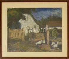 Deli Antal (1886-1960): Falusi ház. Pasztell, papír, jelzett, üvegezett keretben, 39×48 cm