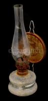 Régi üveg petróleumlámpa, rozsdás, tisztításra szorul, m: 36 cm