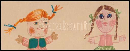 Ország Lili (1926-1978): Lányok. Színes filctoll, papír, hagyatéki bélyegzővel, eredetiséget igazoló...