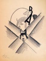 Göndör Bertalan (1908-1945): Kutya a kereszteződésben 1922. Szén, papír, jelzett, 27×23 cm