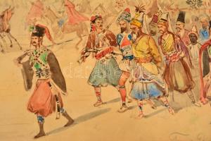 Franz Gaul (1837-1906): Színpadkép. Akvarell, papír, foltos, jelzett, sérüléssel, 25×66 cm