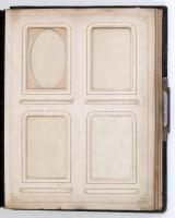 Régi bőr kötésű fotóalbum, fém veretekkel, különböző méretű keményhátú fotókhoz, sérült gerinc, kopo...