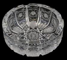 Ólomkristály üveg hamutál, metszett, kis kopásnyomokkal, d: 16 cm