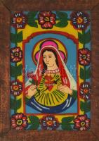 XX. sz eleje: Erdélyi festett üveg ikon. 37x27 cm Kézzel festett. Keretben.
