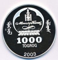 Mongólia 2003. 1000T Ag "Ázsia történelme-Edmund Hillary" kapszulában, tanúsítvánnyal (19,...