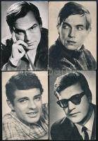 32 db magyar és külföldi színészeket ábrázoló fotó és fotó képeslap, 9x6 és 14x10 cm közti méretben