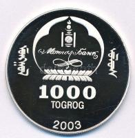 Mongólia 2003. 1000T Ag "Ázsia történelme - Attila a hun" kapszulában, tanúsítvánnyal (19,...
