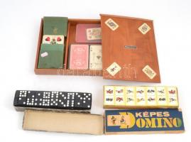 4 pakli kártya díszes fa dobozban + 2 db dominó
