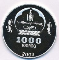 Mongólia 2003. 1000T Ag "Ázsia története - Marco Polo" kapszulában, tanúsítvánnyal (19,63g...