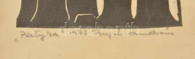 Olvashatatlan jelzéssel: Pletyka, litográfia, papír, üvegezett fa keretben, 36x11 cm