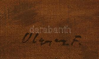 Olgyay Ferenc (1872-1939): Tehenek a Balaton partnál. Olaj, vászon jelzett, keretben, 60×80 cm