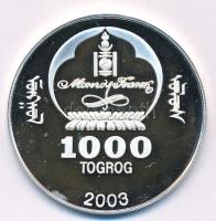 Mongólia 2003. 1000T Ag "Ázsia történelme - Buddha" kapszulában, tanúsítvánnyal (19,43g/0....