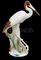 Porcelán gólya, jelzett, kézzel festett, kis kopásnyomokkal, m: 38 cm