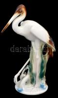 Porcelán gólya, jelzett, kézzel festett, kis kopásnyomokkal, m: 38 cm