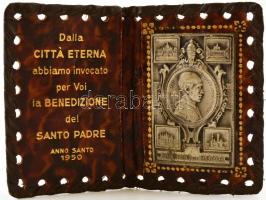 1950 Pápai. vatikáni emlékérem bőr tokkal 6x8 cm
