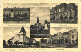 1941 Püspökladány, Városháza, Hősök szobra, emlékmű, Polgári iskola, Osztálymérnökség, Római katolikus templom, Vasútállomás