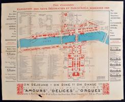1925 Párizs nemzetközi díszítőművészeti kiállítás térkép és program 58x46 cm