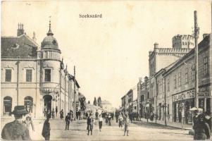 1922 Szekszárd, Széchenyi utca, kávéház, Salamon üzlete, Balra hajts, jobbról előzz, az úttesten megállni tilos! tábla. Molnár R.T. könyvkereskedés kiadása (fl)