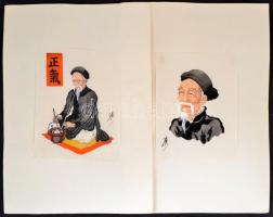 Jelenetek. Kínai jelzett festett selyemképek 5 db. / Chinese silk paintings 25x19 cm