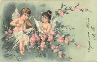 1901 Angels, floral litho (Rb)
