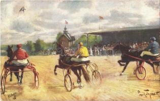 1907 Horse carriage driving race. Raphael Tuck & Sons Oilette Serie Trabrennen No. 575. B.