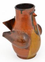 Madár figurás mázas kerámia váza, Lénárt jelzéssel, m: 17,5 cm