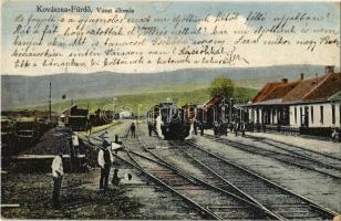 Kovásznafürdő, Baile Covasna; vasútállomás, gőzmozdony / railway station, locomotive  (Rb)