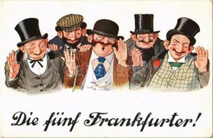 Die fünf Frankfurter! / The Five Frankfurters, play of the Jewish Rothschild family. Judaica art postcard, A.C. & Co. No. 4441.