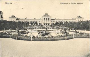 1918 Zagreb, Zágráb; Pályaudvar, vasútállomás. Vasúti Levelezőlapárusítás 12. sz. / Drzavni kolodvor / railway station (EK)