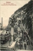 1910 Budapest I. Szent Gellérthegyi feljáró, lépcső, villamosok a Rudas fürdő mellett
