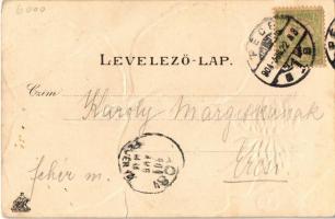 1904 Pécs, indóház, vasútállomás, Széchenyi tér, székesegyház, hadapród iskola. Fürst Lipót kiadása,...