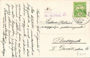 1916 Károlyváros, Karlovac; Rakovacka ulica / street view with the shops of Armin Ben. and Ivan Lach...