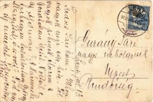 1932 Lenti, Római katolikus templom, hősök szobra magyar zászlókkal és koszorúkkal. Csank Ferenc doh...