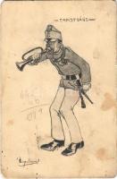 Capistráng / WWI K.u.k. (Austro-Hungarian) military art postcard, soldier with trumpet (EK)