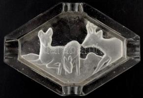 Őz motívumos üveg hamutál, karcolásokkal, csorbával, 12,5x8,5 cm