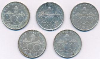 1992-1994. 200Ft Ag "MNB/Deák" (5x) T:1-,2 Adamo F13, F13.1