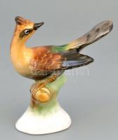 Bodrogkeresztúri mázas kerámia madár, kézzel festett, jelzés nélkül, apró lepattanással, m13,5 cm